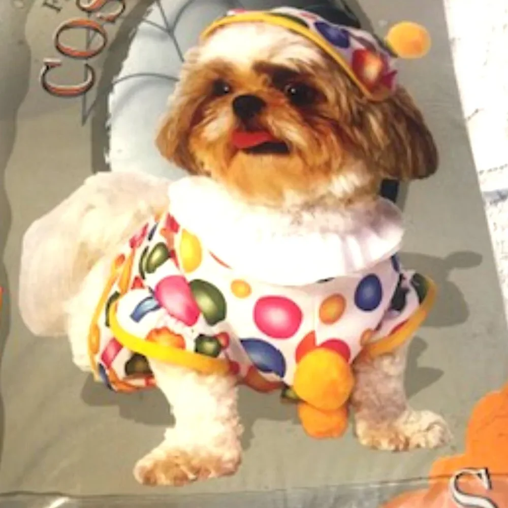 Size: Petite Small Dog Halloween Costumes Clown Jumpsuit w/ Tail {2} Pac Bundle